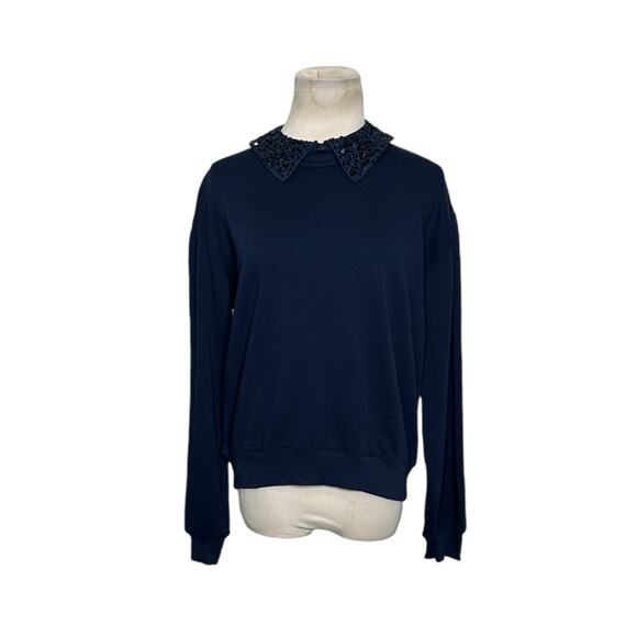 J. Crew navy blue long sleeves sequin collar detail top size XS - Picture 12 of 14